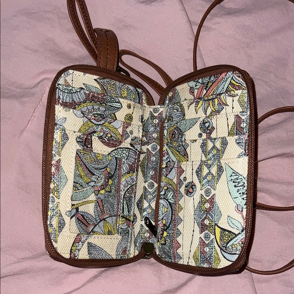 Sakroots Brown-Trim Multicolor Printed Crossbody Wallet
